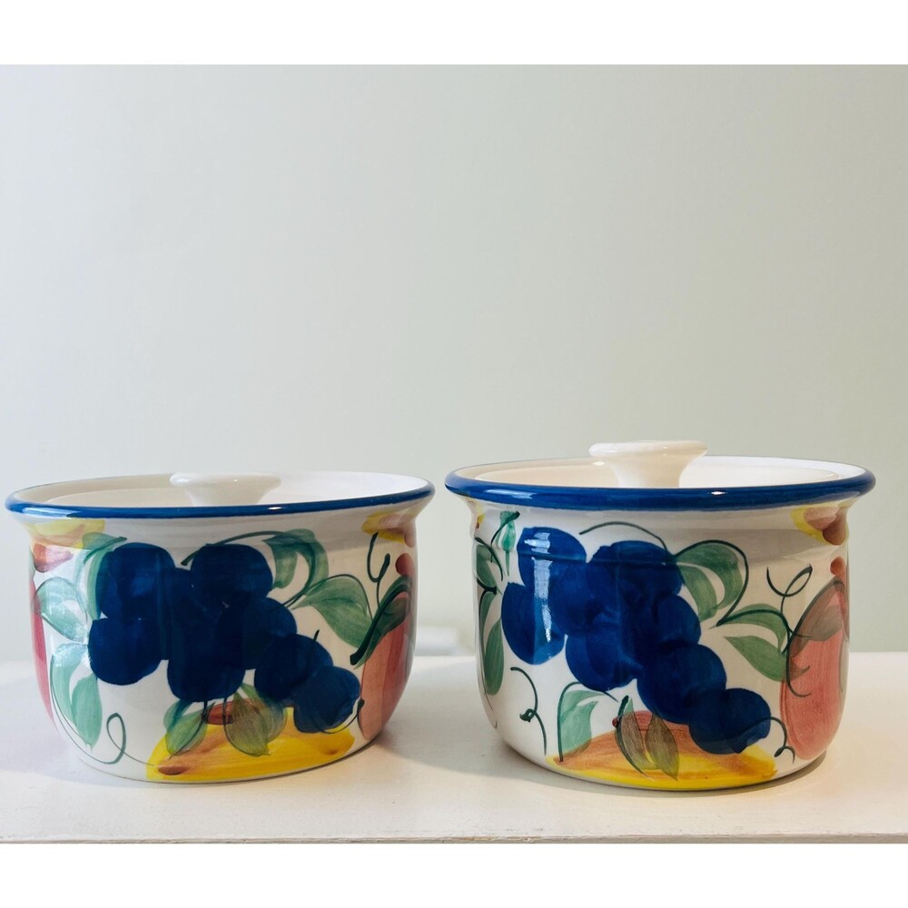 Vintage Patton Fruit Stoneware Lidded Jar Set Hand Painted Costa Mesa Pottery